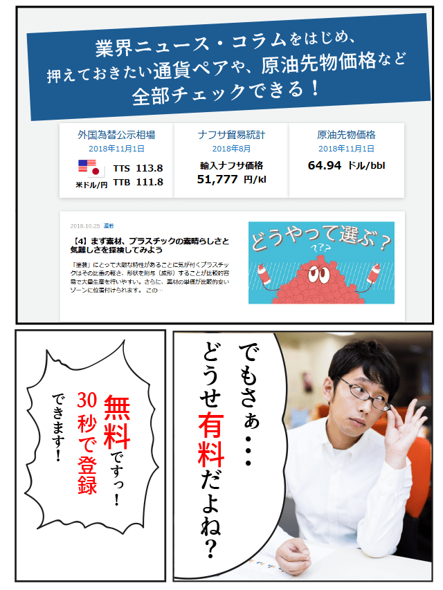 条件に合致した製品の資料請求や担当者への問い合わせもできちゃいます！先輩「でもさぁ･･･有料だよね。」後輩「無料ですっ！30秒で登録できます。」